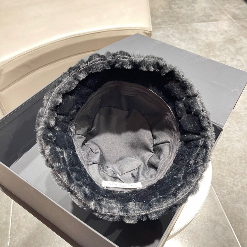 Dior Teddy Bear Embroidered Black Faux Fur Bucket Hat - Picture 3 of 7